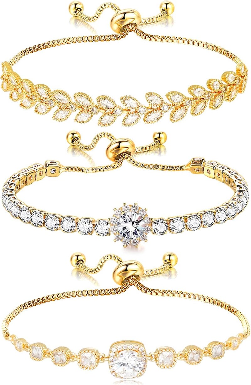 Wovanoo Tennis Bracelet for Women Cubic Zirconia Bracelets Adjustable Slider Bracelets - Image 1